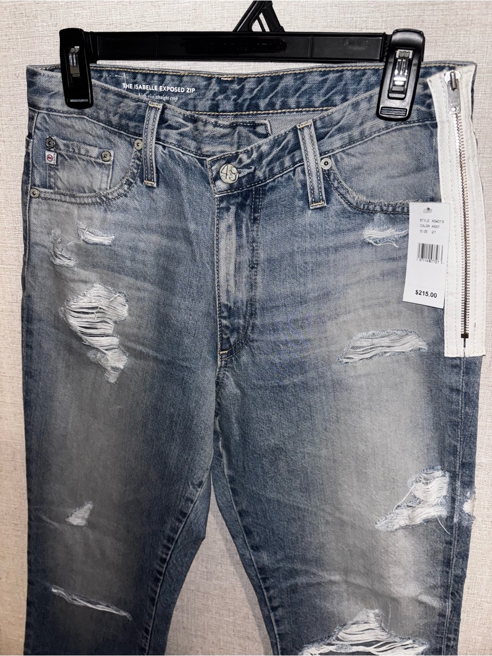 NWT AG Isabelle Exposed Zip High Rise Crop Straight Jeans - Picture 3 of 7